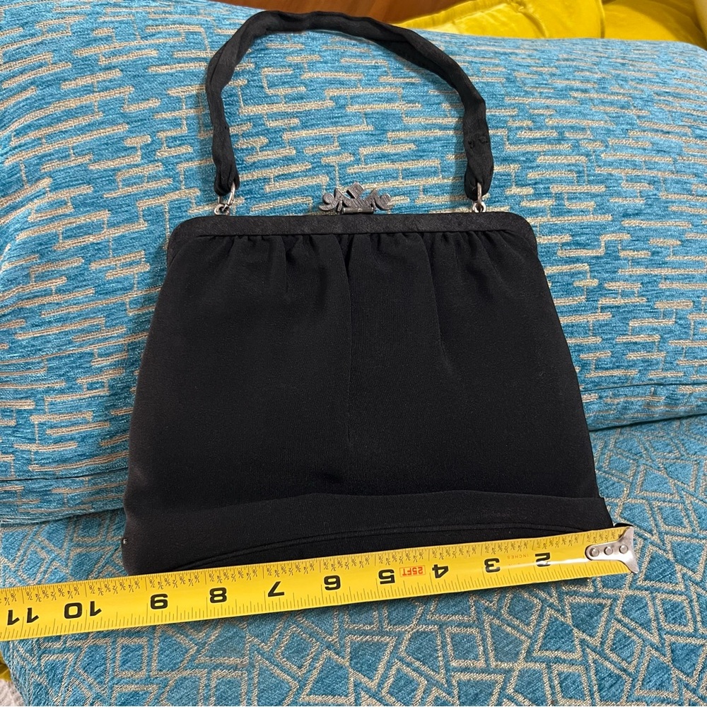 Vintage Paray Black Purse Clutch Silver Clasp Handbag Mini Bag Couture - Picture 5 of 10